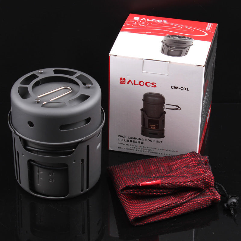 Portable 7pcs Camping Cookware Set