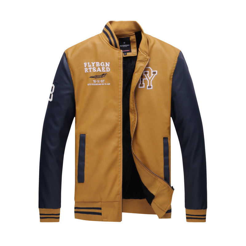 Men's Fleece Short Leather Jacket