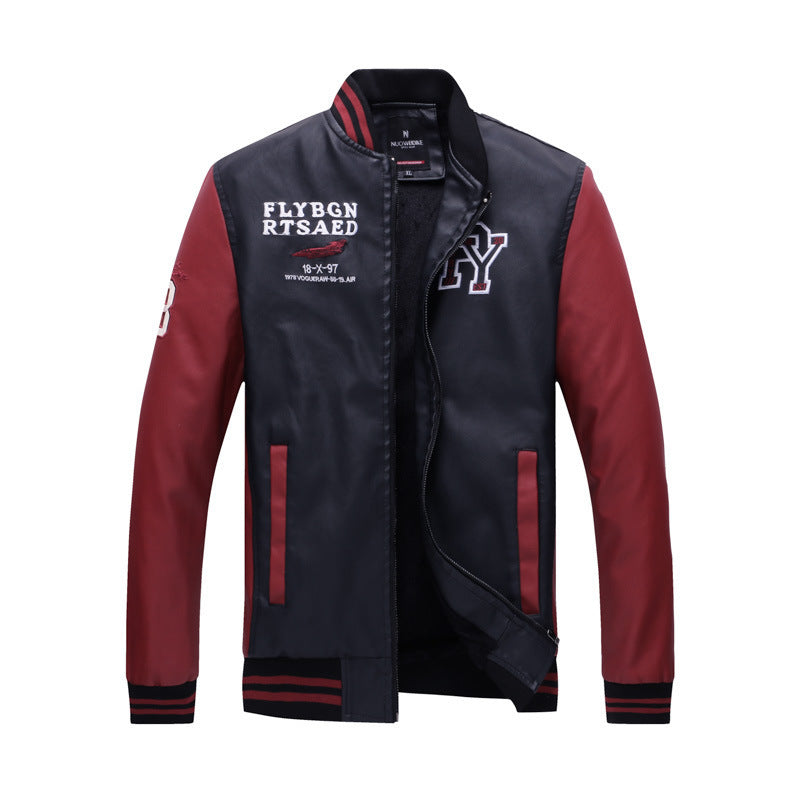 Men's Fleece Short Leather Jacket